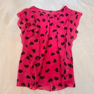Girls' Hot Pink Heart Print Flutter Sleeve Top